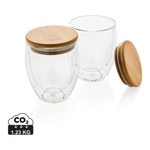 Vidrio de borosilicato de doble pared con tapa de bambú 250m blanco | no disponible | no disponible | no disponible