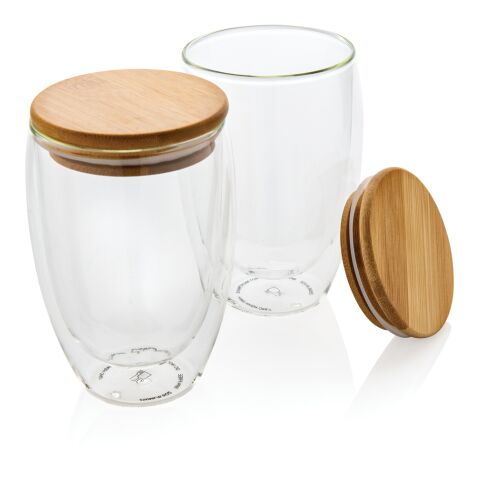 Vidrio de borosilicato de doble pared y tapa bambú 350ml