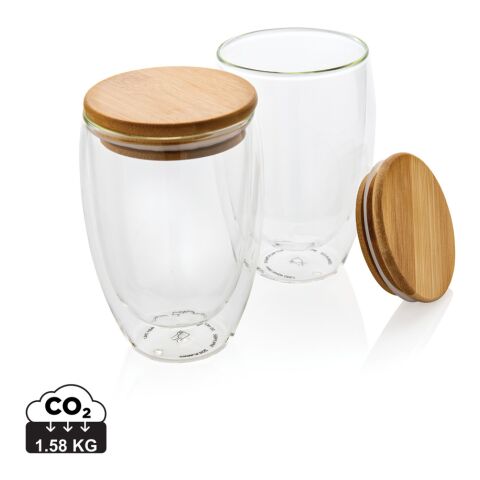 Vidrio de borosilicato de doble pared y tapa bambú 350ml 