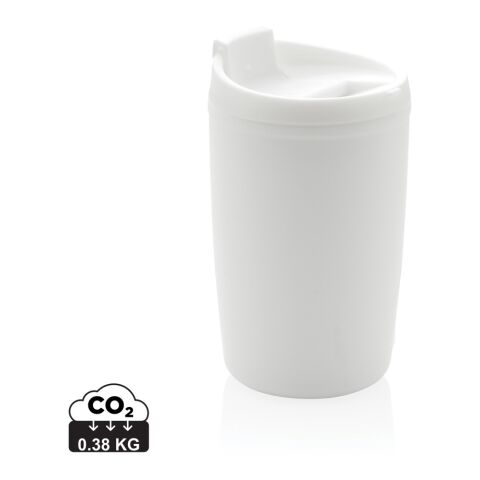 Taza de PP reciclado GRS con tapa abatible blanco | sin montaje de publicidad | no disponible | no disponible
