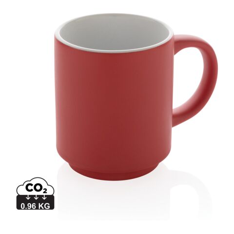 Taza apilable de cerámica rojo | sin montaje de publicidad | no disponible | no disponible