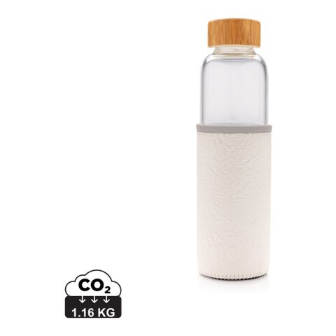 Botella de vidrio con funda de PU texturizada blanco-gris | sin montaje de publicidad | no disponible | no disponible