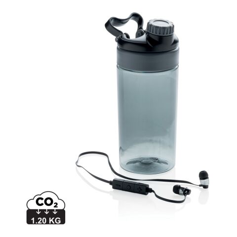 Botella antigoteo con auriculares inalámbricos gris-negro | sin montaje de publicidad | no disponible | no disponible