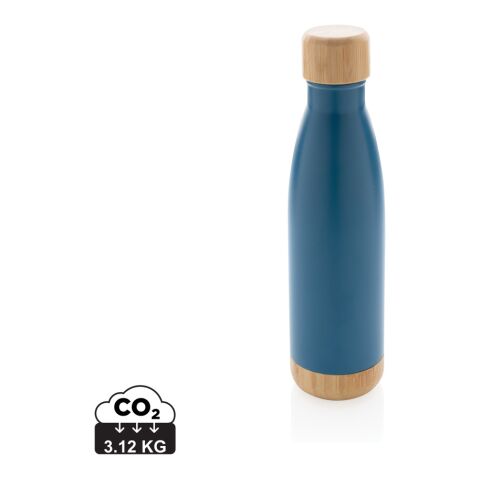 Botella acero inoxidable al vacío con tapa y fondo de bambú azul | sin montaje de publicidad | no disponible | no disponible