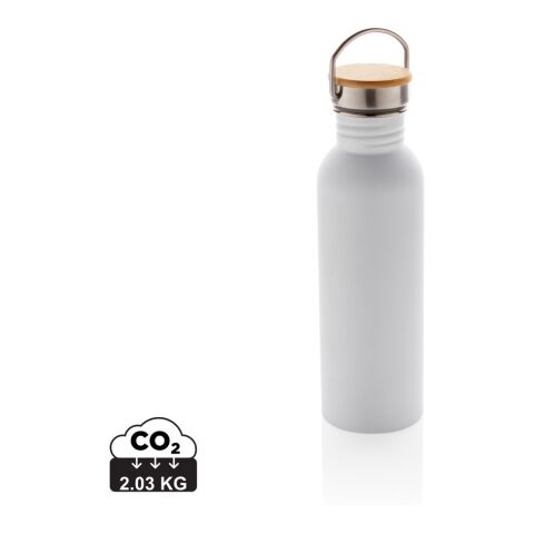 Botella moderna de acero inoxidable con tapa de bambú. blanco | sin montaje de publicidad | no disponible | no disponible