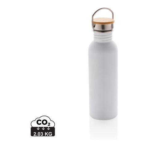 Botella moderna de acero inoxidable con tapa de bambú.