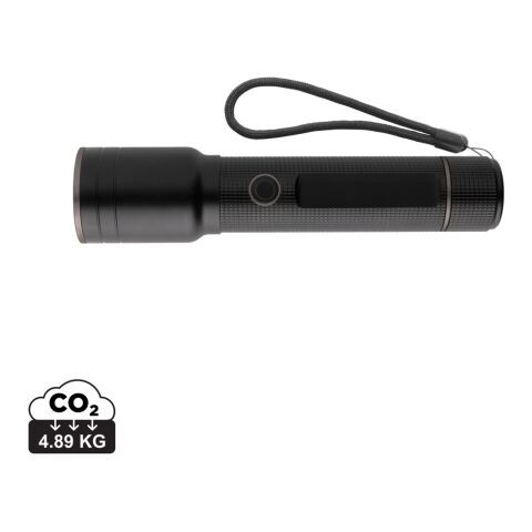 Linterna resistente recargable USB de aluminio reciclado RCS negro | sin montaje de publicidad | no disponible | no disponible