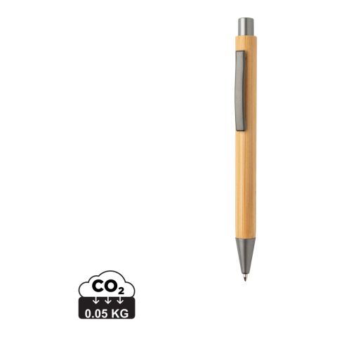 Bolígrafo fino de bambú de diseño marron-plata | sin montaje de publicidad | no disponible | no disponible