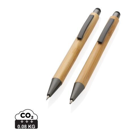Bolígrafo moderno de bambú FSC® en caja bronce negro | sin montaje de publicidad | no disponible | no disponible