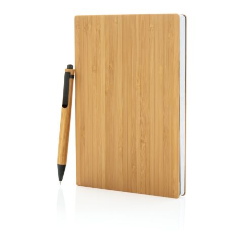 Juego de libreta y bolígrafo A5 Bamboo marrón | sin montaje de publicidad | no disponible | no disponible