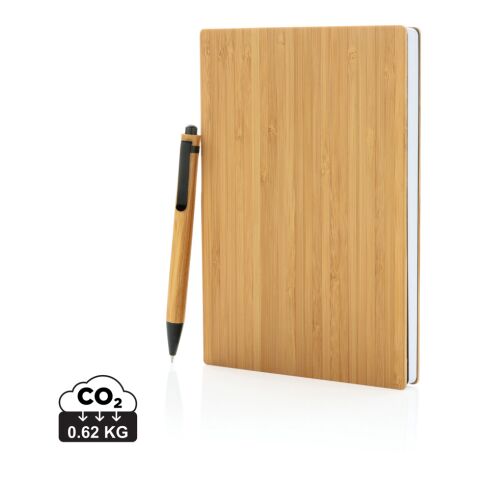 Juego de libreta y bolígrafo A5 Bamboo marrón | sin montaje de publicidad | no disponible | no disponible