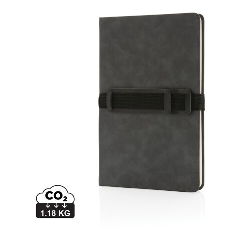 Cuaderno A5 de PU de tapa dura con soporte para teléfono gris | sin montaje de publicidad | no disponible | no disponible