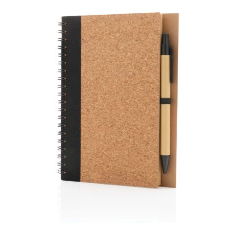Cuaderno espiral de corcho con bolígrafo negro | sin montaje de publicidad | no disponible | no disponible