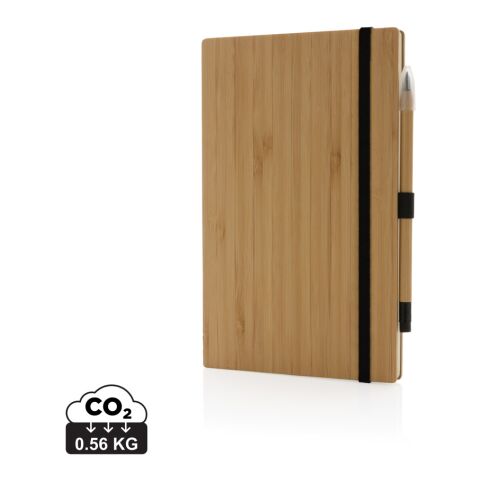 Set de cuaderno y lápiz infinito de bambú FSC® marrón | sin montaje de publicidad | no disponible | no disponible