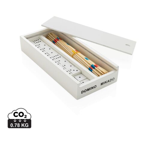 Mikado/domino FSC® Deluxe en caja de madera blanco | sin montaje de publicidad | no disponible | no disponible