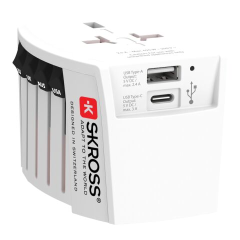 Adaptador de viaje mundial SKROSS USB MUV (1 USB C 1 USB A) blanco | sin montaje de publicidad | no disponible | no disponible