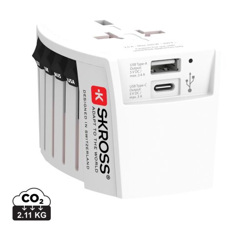 Adaptador de viaje mundial SKROSS USB MUV (1 USB C 1 USB A) blanco | sin montaje de publicidad | no disponible | no disponible