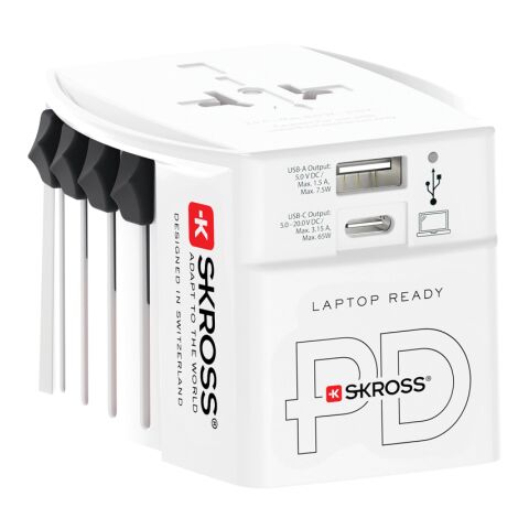 Adaptador de viaje mundial SKROSS MUV 65W PD con cable C USB blanco | sin montaje de publicidad | no disponible | no disponible