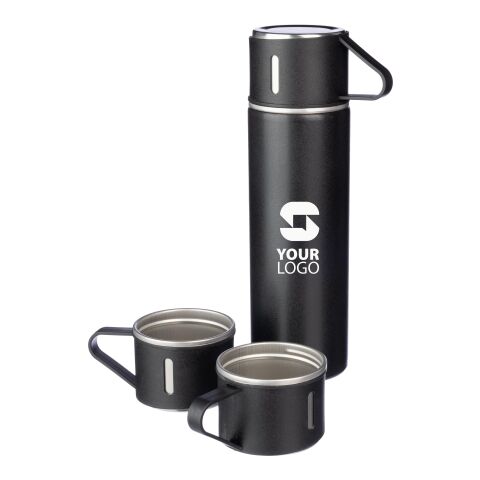 Termo y tazas de acero inox. Herbert negro | sin montaje de publicidad | no disponible | no disponible