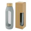Botella de vidrio borosilicato de 600 ml con agarre de silicona "Tidan" Estándar | Gris | sin montaje de publicidad | no disponible | no disponible