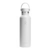 Botella de agua Hydro Flask de acero inoxidable con aislamiento térmico, boca estándar, 621 ml, con tapón con pajita Blanco