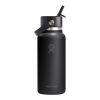 Botella de agua Hydro Flask de acero inoxidable con aislamiento térmico y boca ancha de 946 ml, con tapón con pajita Blanco