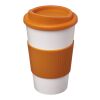 Vaso térmico Americano® de 350 ml con agarradera Blanco-Naranja | sin montaje de publicidad | no disponible | no disponible