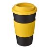 Vaso con aislamiento de 350 ml con agarradera "Americano®" Amarillo-Negro intenso | sin montaje de publicidad | no disponible | no disponible