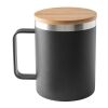 LAUDA. Taza de acero inoxidable 90% reciclado con tapa de bambú 420 mL Negro | sin montaje de publicidad