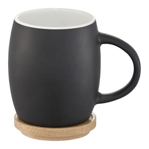 Taza de cerámica con base o tapa de madera "Hearth" Estándar | Negro intenso-Blanco | sin montaje de publicidad | no disponible | no disponible
