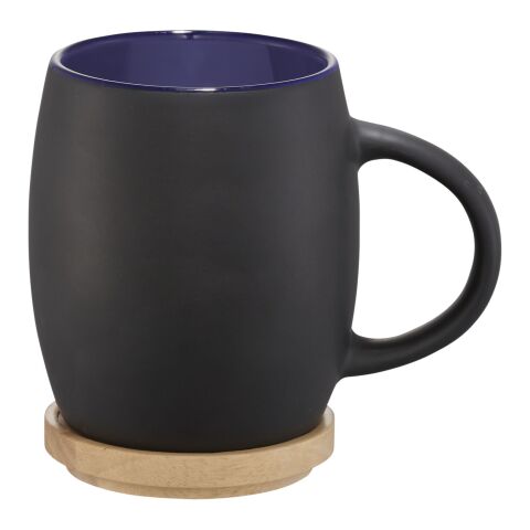 Taza de cerámica con base o tapa de madera &quot;Hearth&quot; Estándar | Negro intenso-Azul | sin montaje de publicidad | no disponible | no disponible