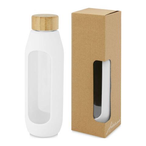 Botella de vidrio borosilicato de 600 ml con agarre de silicona &quot;Tidan&quot; Estándar | Blanco | sin montaje de publicidad | no disponible | no disponible
