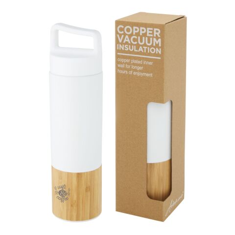 Botella de acero inoxidable con aislamiento al vacío de cobre de 540 ml con pared exterior de bambú &quot;Torne&quot; Estándar | blanco | sin montaje de publicidad | no disponible | no disponible