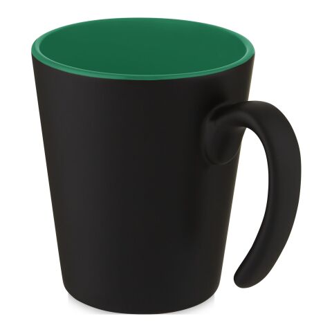 Taza de cerámica con asa de 360 ml &quot;Oli&quot; Estándar | Verde-Negro intenso | sin montaje de publicidad | no disponible | no disponible