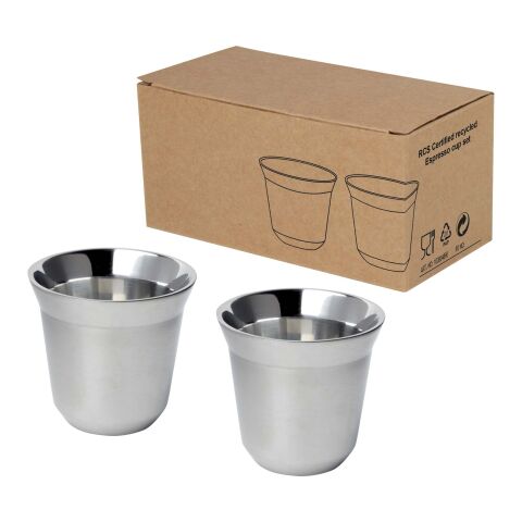 Juego de tazas para espresso de acero inoxidable de 80 ml con certificado RCS &quot;Duo&quot; Estándar | Plateado | sin montaje de publicidad | no disponible | no disponible