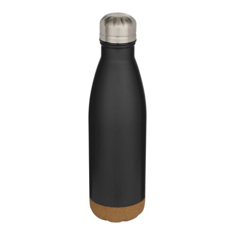 Botella de 500&nbsp;ml de acero inoxidable con aislamiento y doble pared con detalles de corcho "Cove" Estándar | Negro intenso | sin montaje de publicidad | no disponible | no disponible