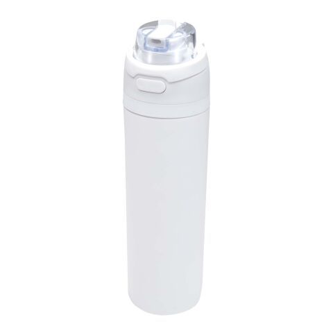 Botella de agua Theron de 800 ml de acero inoxidable de pared simple reciclado (RCS), con tapa de doble función y pajita abat blanco