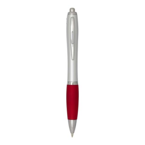 Bolígrafo de plástico reciclado con certificado RCS, cuerpo plateado y empuñadura de color (tinta negra) "Nash" Estándar | Rojo | sin montaje de publicidad | no disponible | no disponible