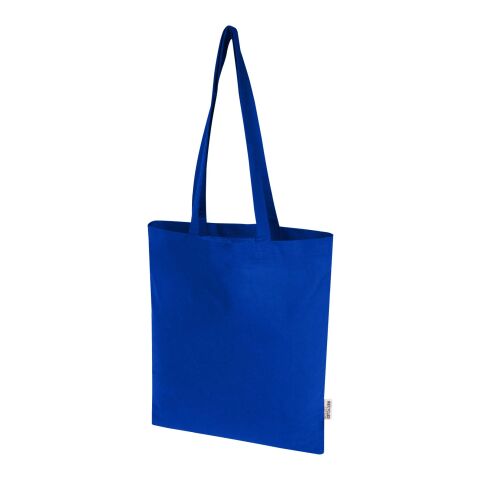 Bolsa Tote de 7 L de algodón reciclado de 140 g/m² con certificado GRS &quot;Madras Blend&quot; Estándar | Azul real | sin montaje de publicidad | no disponible | no disponible | no disponible