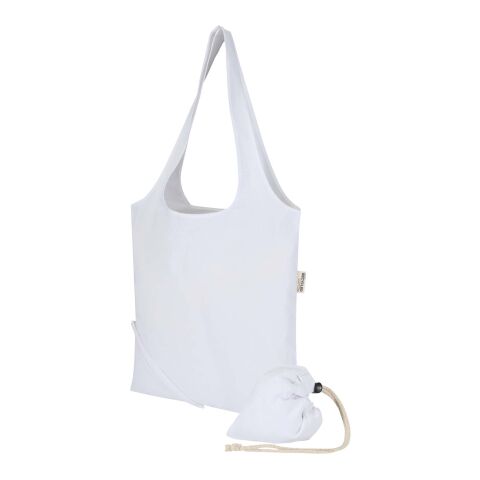 Bolsa de tela de algodón reciclada GRS «Madras Blend», 140 g/m², plegable, 7 l blanco