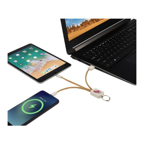 Cable de carga 3 en 1 de paja de trigo y corcho &quot;Bates&quot; Estándar | Natural | sin montaje de publicidad | no disponible | no disponible