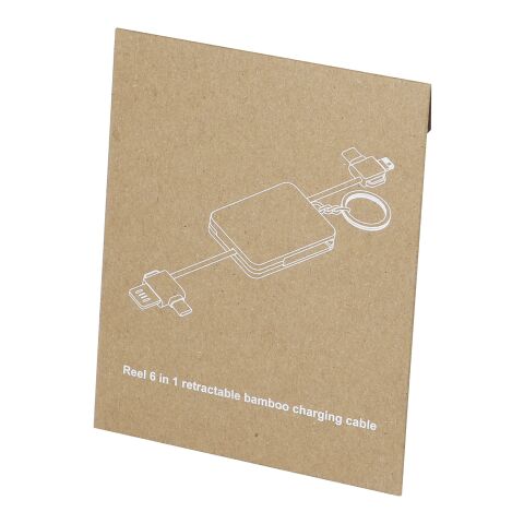 Llavero de bambú con cable de carga retráctil 6 en 1 &quot;Reel&quot; Estándar | Natural | sin montaje de publicidad | no disponible | no disponible