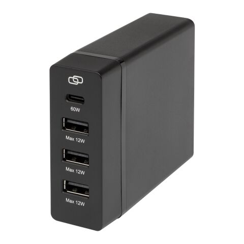 Estación de carga PD de plástico reciclado de 72 W &quot;ADAPT&quot; Estándar | Negro | sin montaje de publicidad | no disponible | no disponible