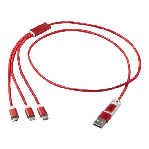 Cable de carga 5 en 1 de aluminio reciclado &quot;Versatile&quot; Estándar | Rojo | sin montaje de publicidad | no disponible | no disponible