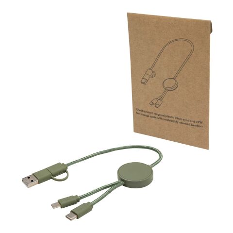 Cable 5 en 1 de plástico reciclado de 30 cm para sincronización de datos y carga rápida de 27 W &quot;Citala&quot; Estándar | Verde mezcla | sin montaje de publicidad | no disponible | no disponible