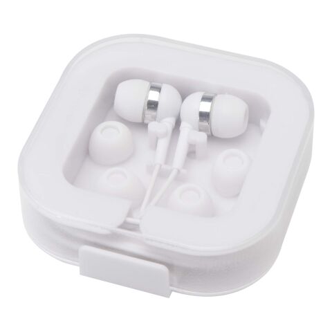Auriculares tipo C con cable y caja de plástico reciclado &quot;Dofida&quot; Estándar | Blanco | sin montaje de publicidad | no disponible | no disponible