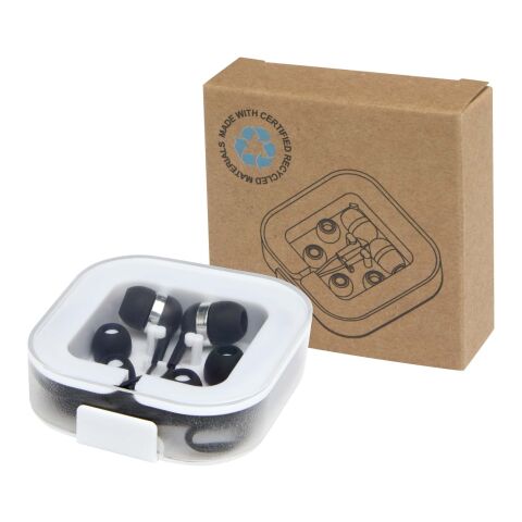 Auriculares tipo C con cable y caja de plástico reciclado "Baekdu" Estándar | Negro intenso | sin montaje de publicidad | no disponible | no disponible