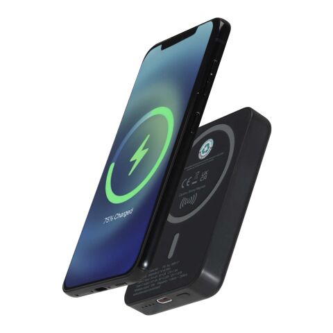 Batería externa inalámbrica magnética de 5000 mAh y 15 W con PD de 20 W fabricada con plástico reciclado &quot;Acrab&quot; Estándar | Negro intenso | sin montaje de publicidad | no disponible | no disponible
