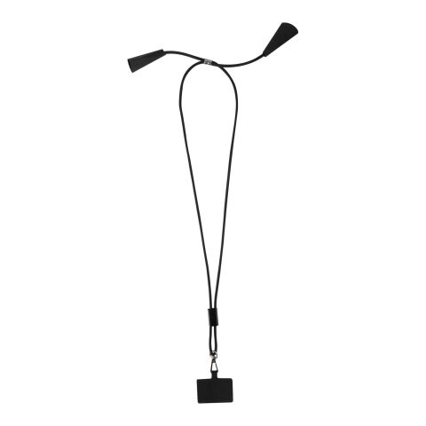 Lanyard de plástico reciclado para smartphone con sincronización de datos integrada y cable 5 en 1 de carga rápida de 100 W &quot;Funi&quot; Estándar | Negro intenso | sin montaje de publicidad | no disponible | no disponible