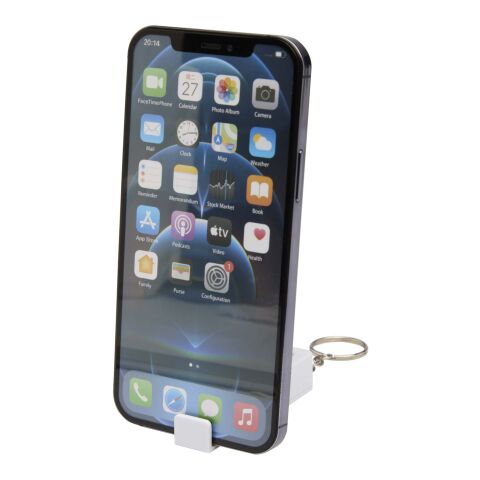 Soporte para teléfono con juguete de plástico reciclado "Aggia" Blanco | sin montaje de publicidad | no disponible | no disponible